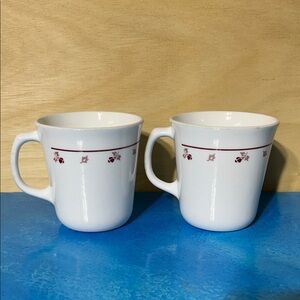 BURGUNDY ROSE by Corning Corelle Floral Patterned White Mugs set of 2